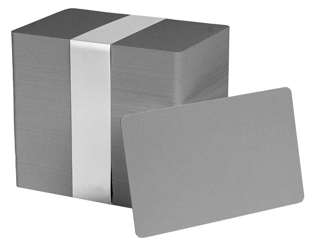 100 Tarjetas PVC PLATA p/Impresora de credenciales