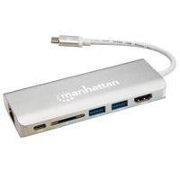 DOCKING USB,MANHATTAN,152075,-C 6 PTOS, HDMI, USB-C PD/2XUSBV3.2, RED/