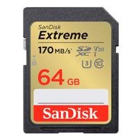 MEMORIA SANDISK SDXC 64GB EXTREME 170MB/S 4K CLASE 10 U3 V30 SDSDXV2-0